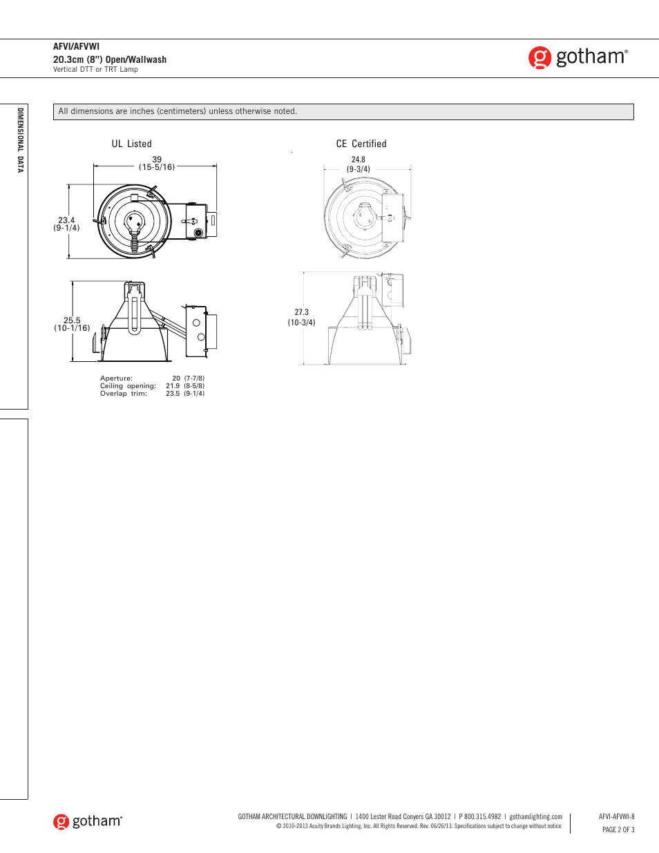 Gotham AFVI_AFVWI 20.3cm (8) Open_Wallwash SpecSheet User Manual | Page 2 / 3