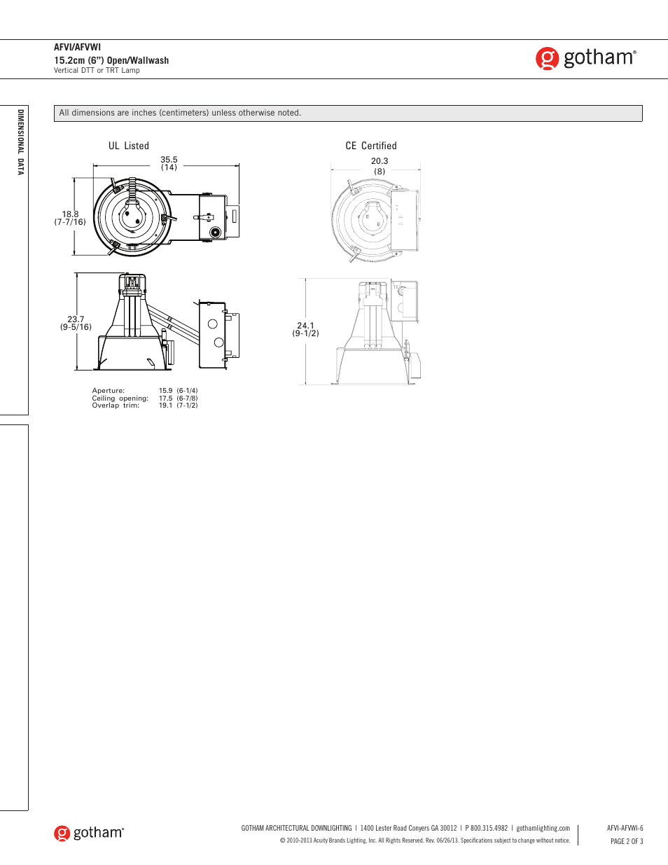 Gotham AFVI_AFVWI 15.2cm (6) Open_Wallwash SpecSheet User Manual | Page 2 / 3