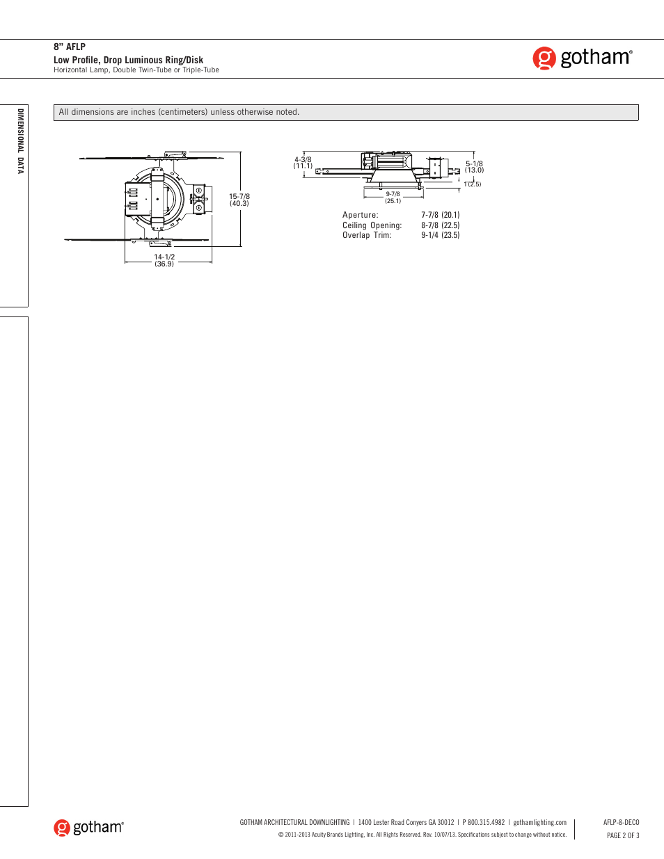 8” aflp low profile, drop luminous ring/disk | Gotham 8 AFLP Low Profile, Drop Luminous Ring_Disk SpecSheet User Manual | Page 2 / 3