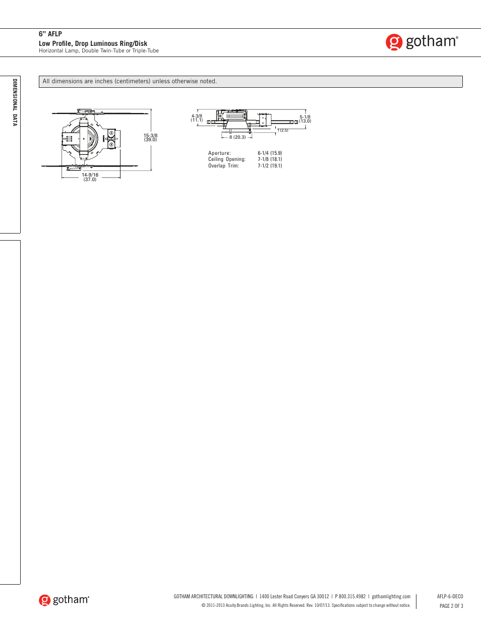 6” aflp low profile, drop luminous ring/disk | Gotham 6 AFLP Low Profile, Drop Luminous Ring_Disk SpecSheet User Manual | Page 2 / 3