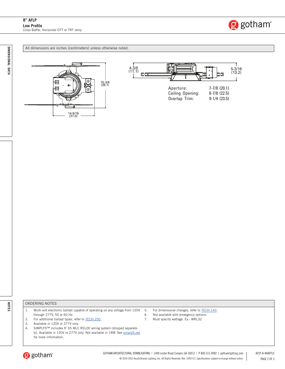 Gotham 8 AFLP Low Profile Cross Baffle SpecSheet User Manual | Page 2 / 3