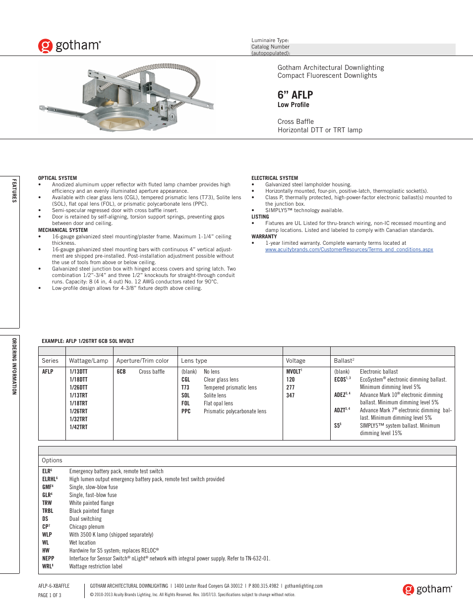 Gotham 6 AFLP Low Profile Cross Baffle SpecSheet SpecSheet User Manual | 3 pages