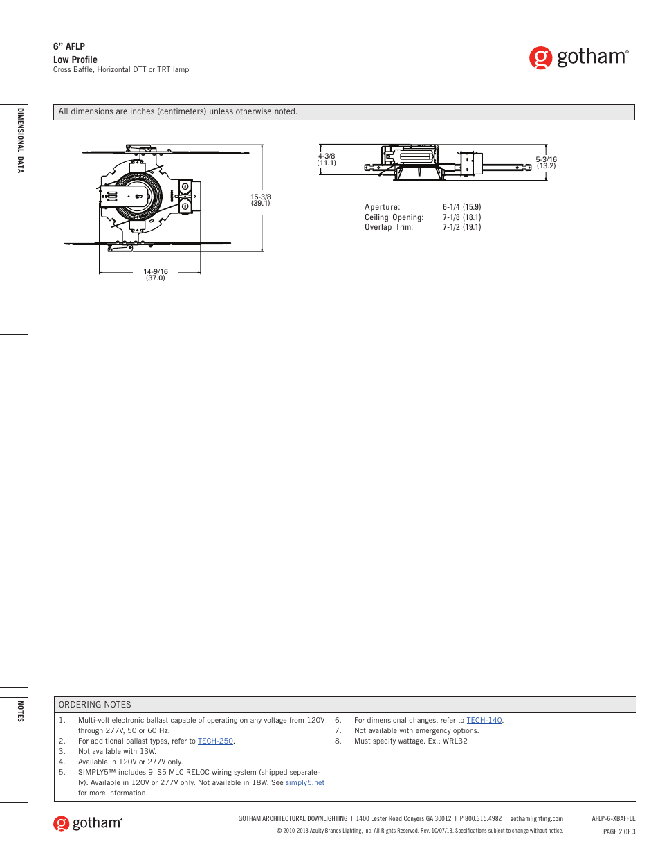 6” aflp low profile | Gotham 6 AFLP Low Profile Cross Baffle SpecSheet SpecSheet User Manual | Page 2 / 3