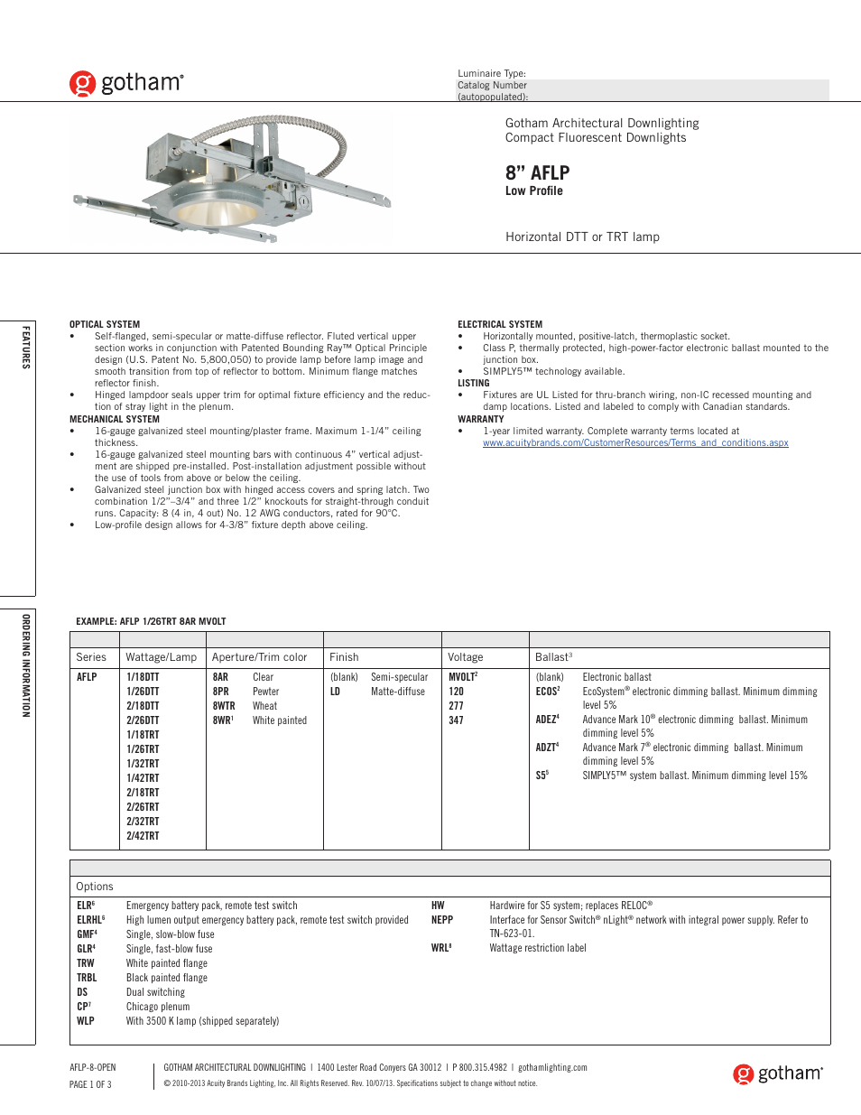 Gotham 8 AFLP Low Profile SpecSheet User Manual | 3 pages