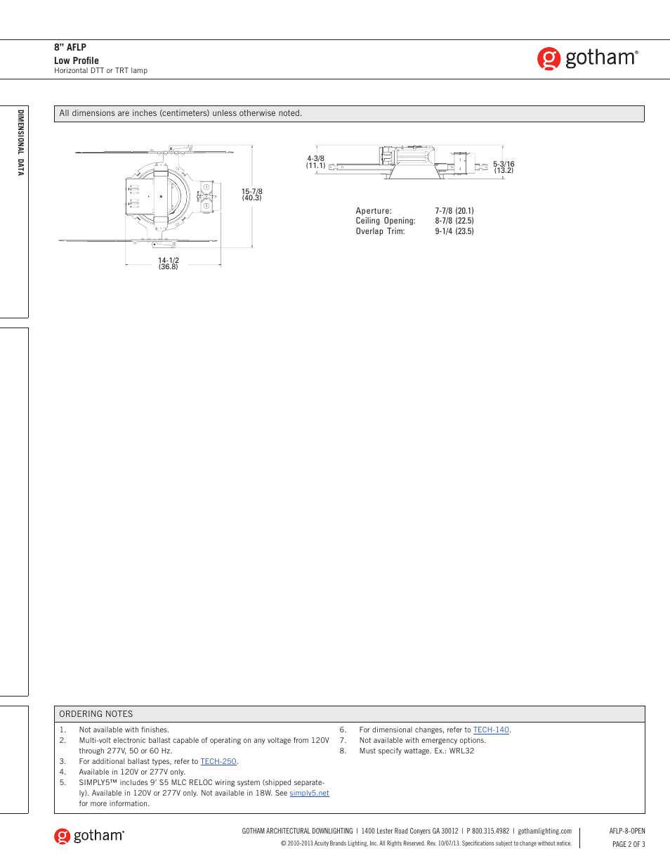 8” aflp low profile | Gotham 8 AFLP Low Profile SpecSheet User Manual | Page 2 / 3