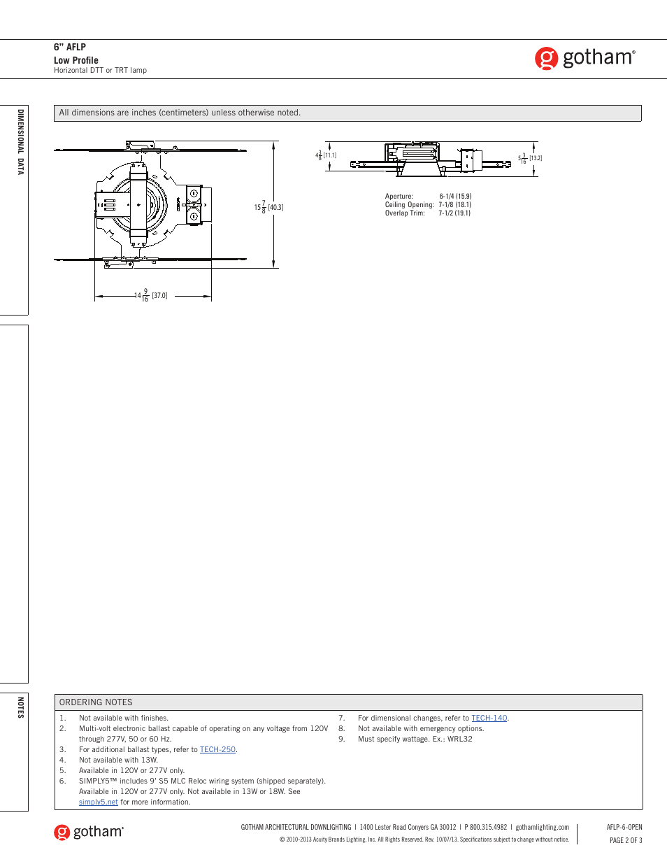 6” aflp low profile | Gotham 6 AFLP Low Profile SpecSheet User Manual | Page 2 / 3