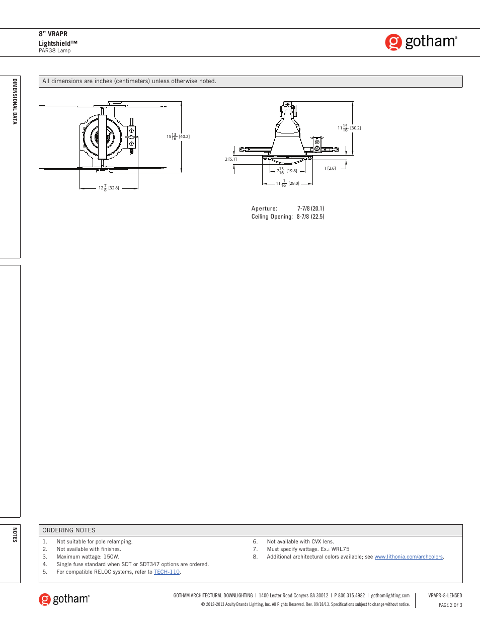 8” vrapr lightshield | Gotham 8 VRAPR Lightshield SpecSheet User Manual | Page 2 / 3