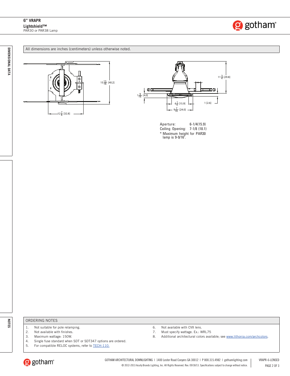 6” vrapr lightshield | Gotham 6 VRAPR Lightshield SpecSheet User Manual | Page 2 / 3