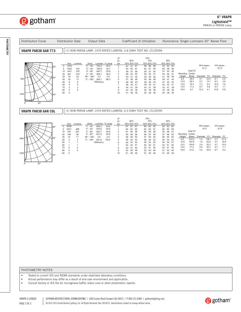 6” vrapr lightshield, Vrapr par38 6ar cgl | Gotham 6 VRAPR Lightshield SpecSheet User Manual | Page 3 / 3