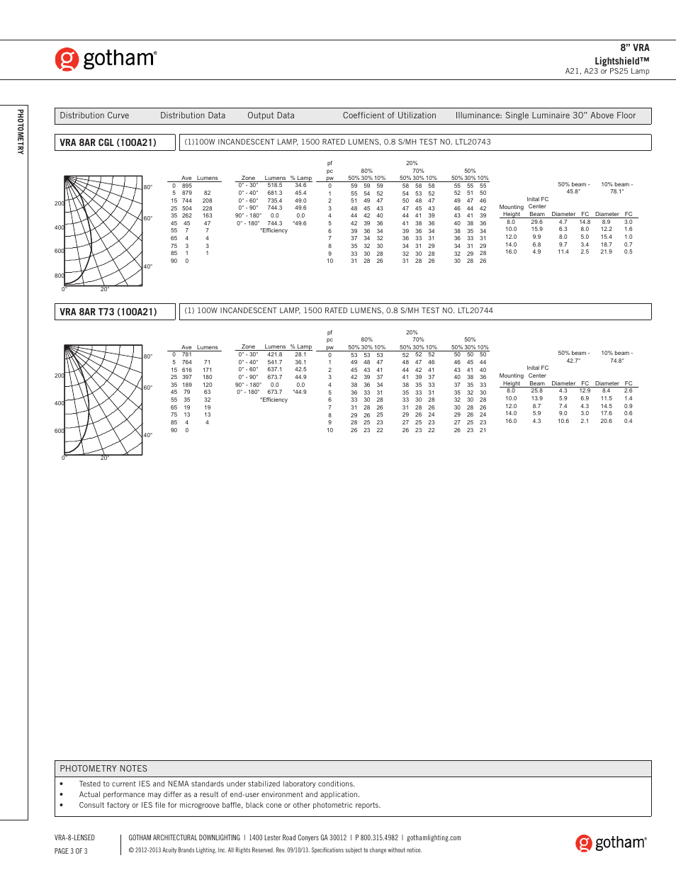 8” vra lightshield | Gotham 8 VRA Lightshield SpecSheet User Manual | Page 3 / 3