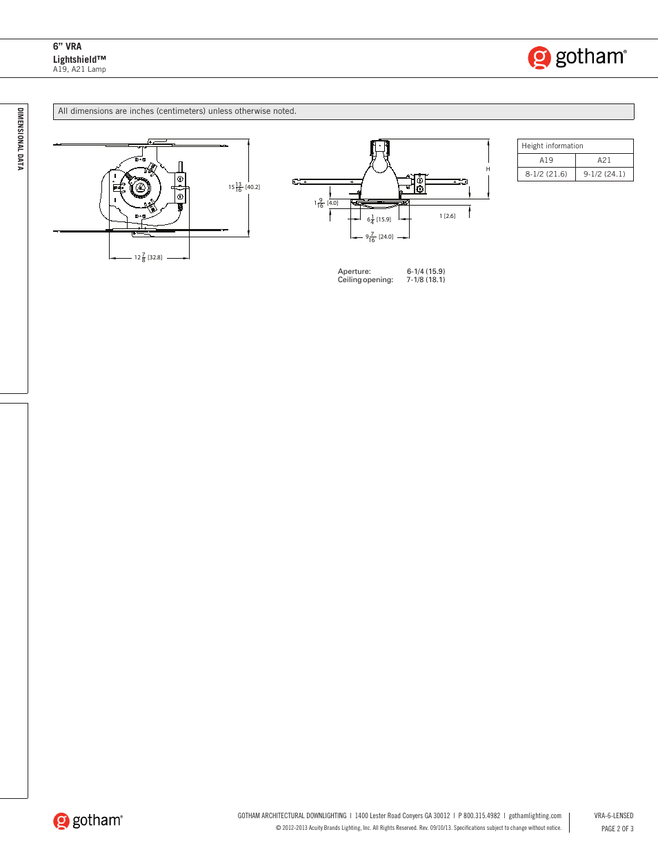 6” vra lightshield | Gotham 6 VRA Lightshield SpecSheet User Manual | Page 2 / 3