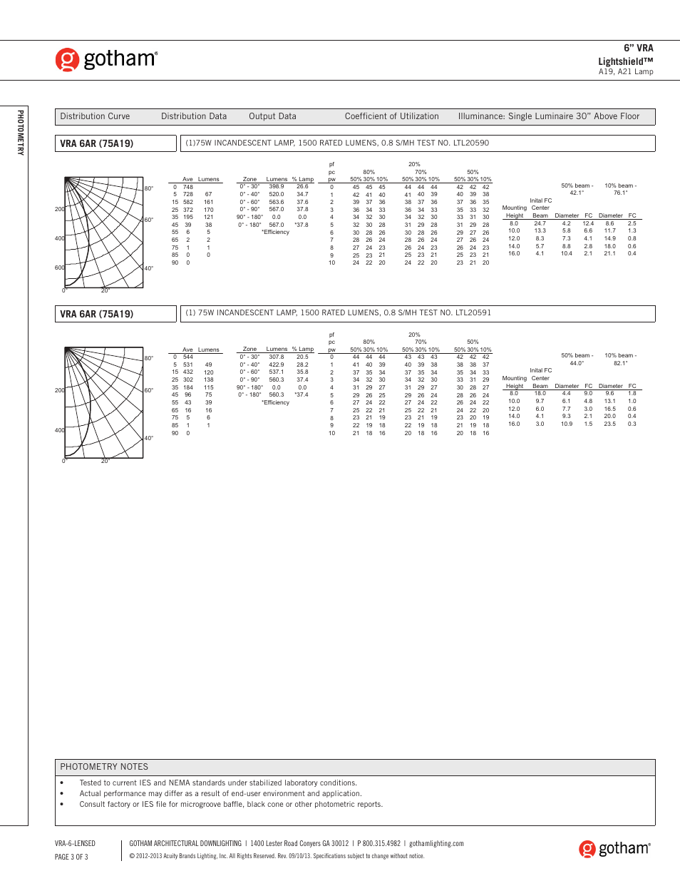 6” vra lightshield | Gotham 6 VRA Lightshield SpecSheet User Manual | Page 3 / 3