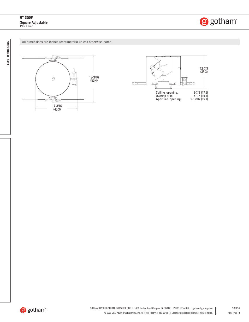 Gotham 6 SQDP Square Adjustable SpecSheet User Manual | Page 2 / 3