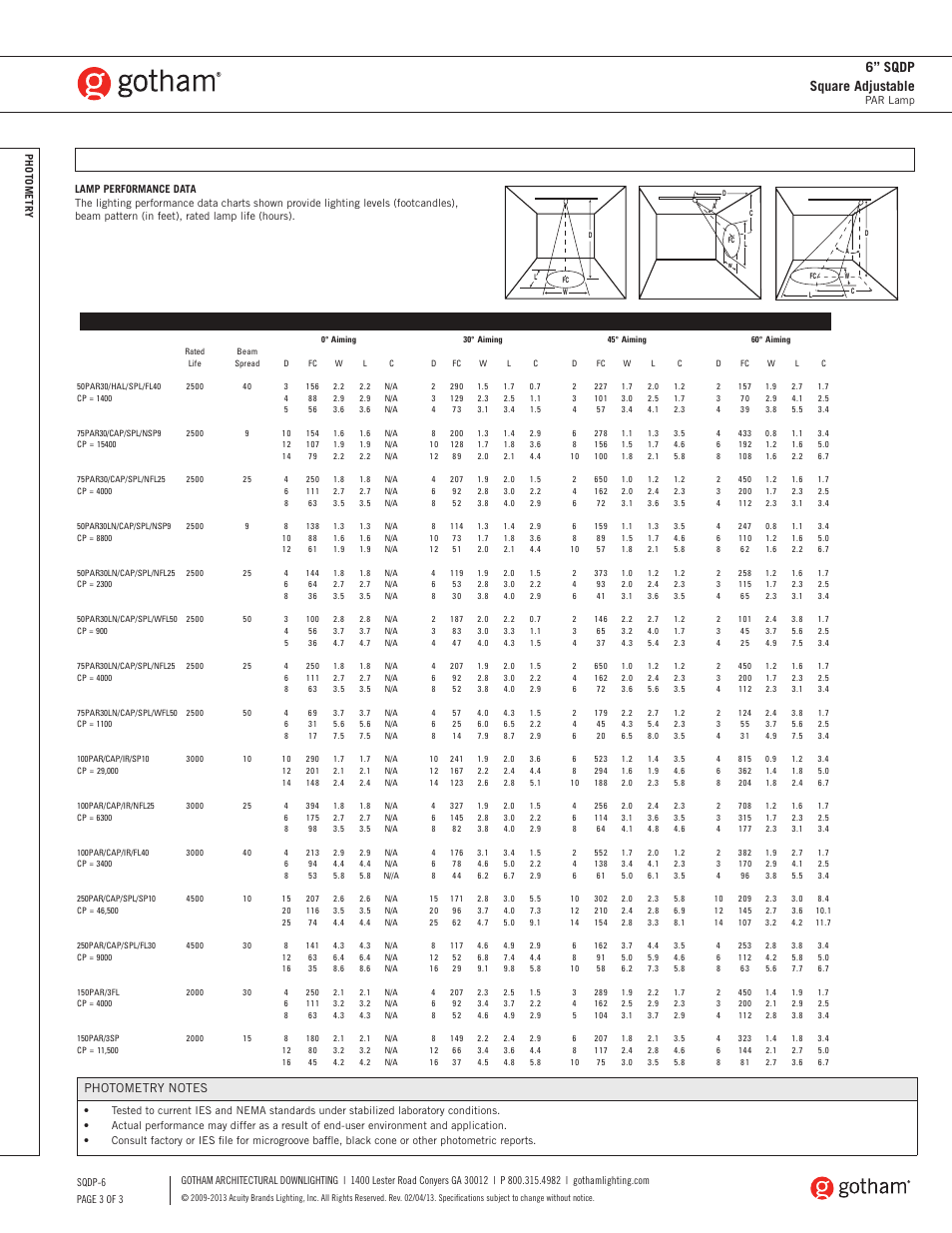 6” sqdp square adjustable | Gotham 6 SQDP Square Adjustable SpecSheet User Manual | Page 3 / 3
