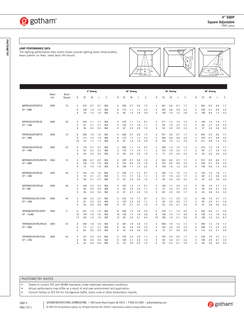 4” sqdp square adjustable | Gotham 4 SQDP Square Adjustable SpecSheet User Manual | Page 3 / 3