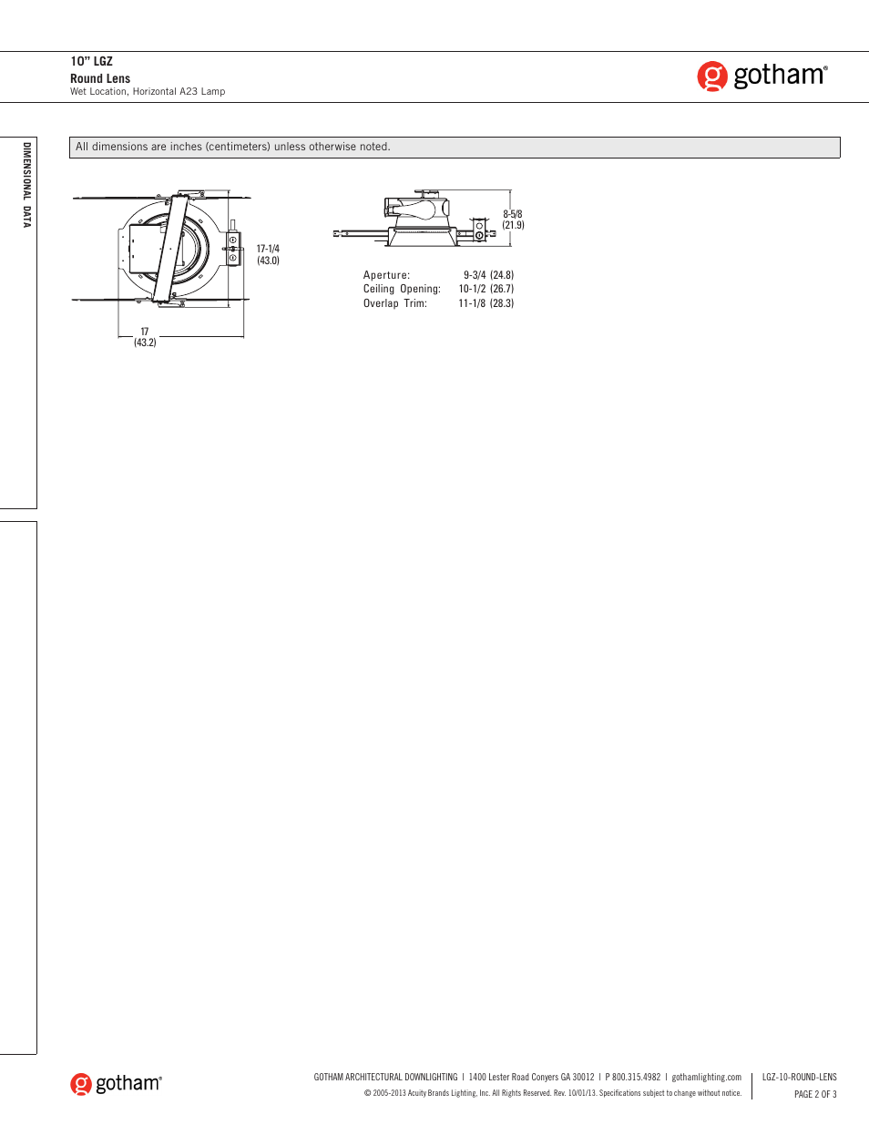 Gotham 10 LGZ Round Lens SpecSheet User Manual | Page 2 / 3