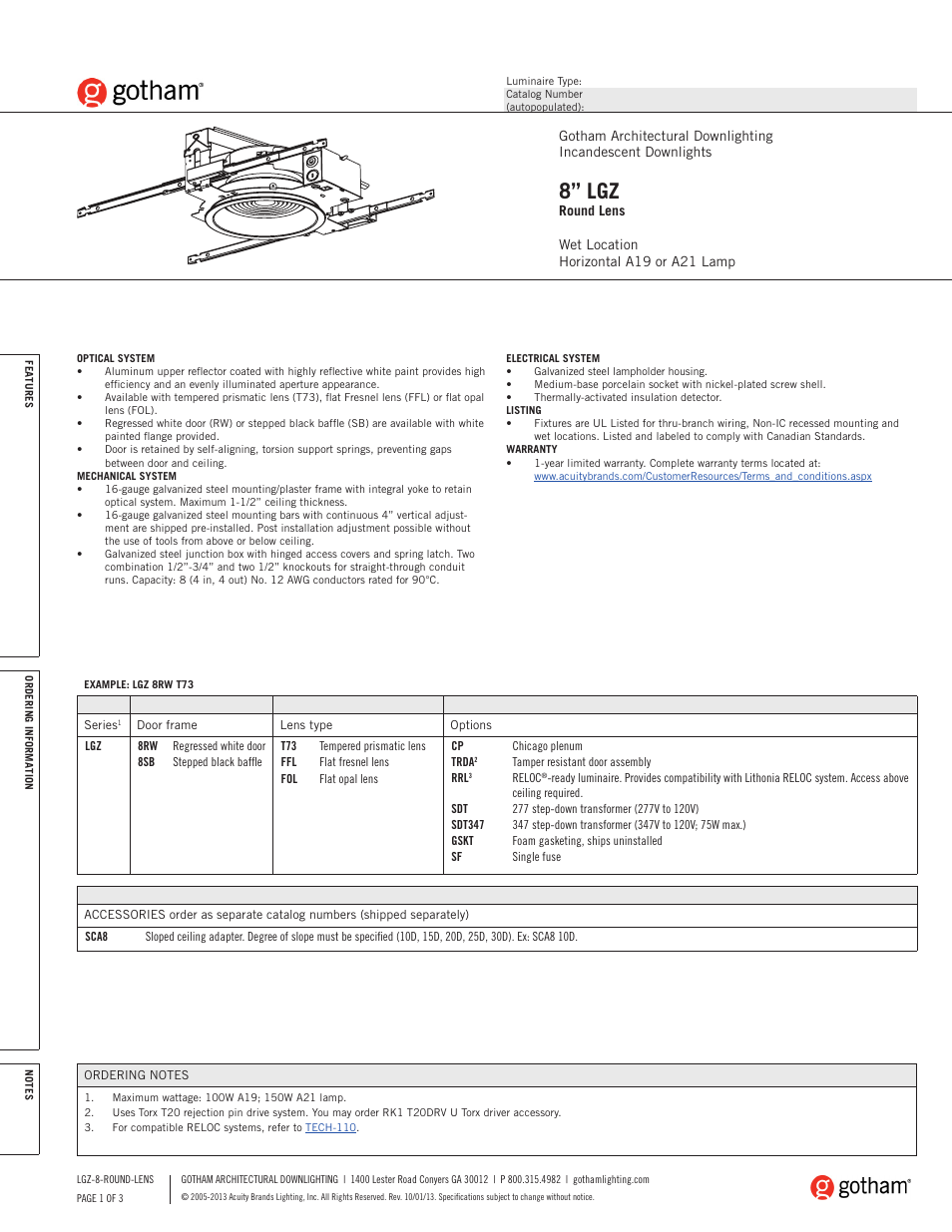 Gotham 8 LGZ Round Lens SpecSheet User Manual | 3 pages