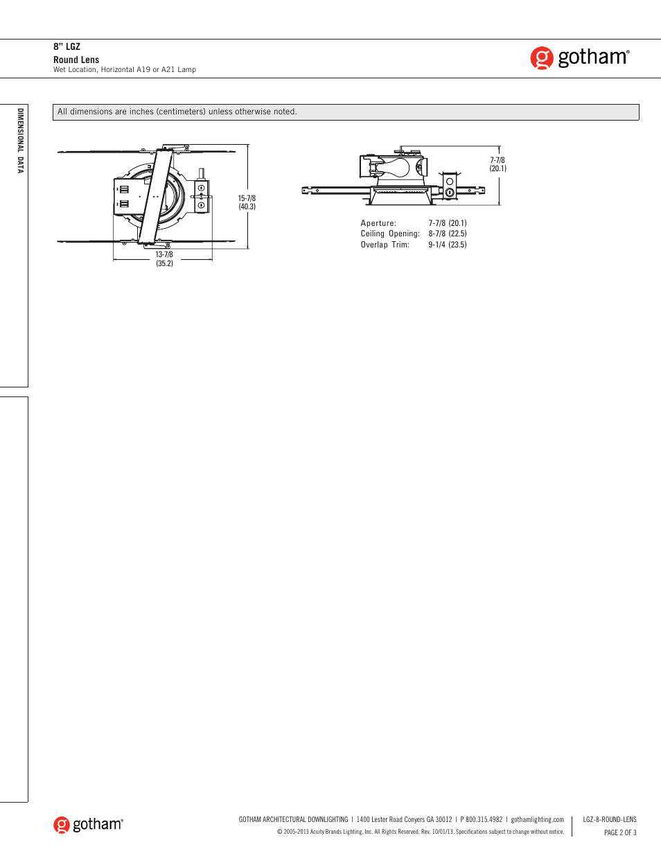 Gotham 8 LGZ Round Lens SpecSheet User Manual | Page 2 / 3