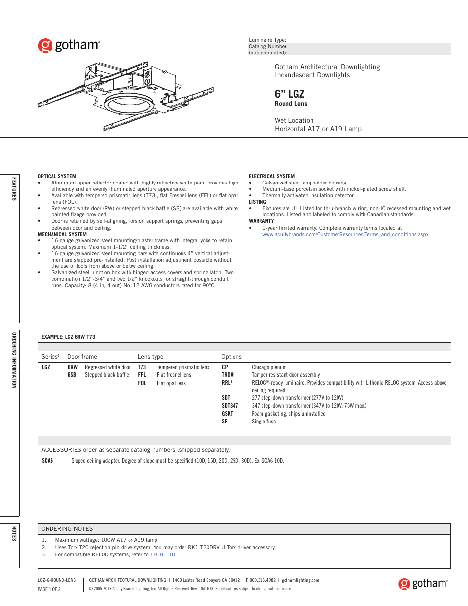 Gotham 6 LGZ Round Lens SpecSheet User Manual | 3 pages