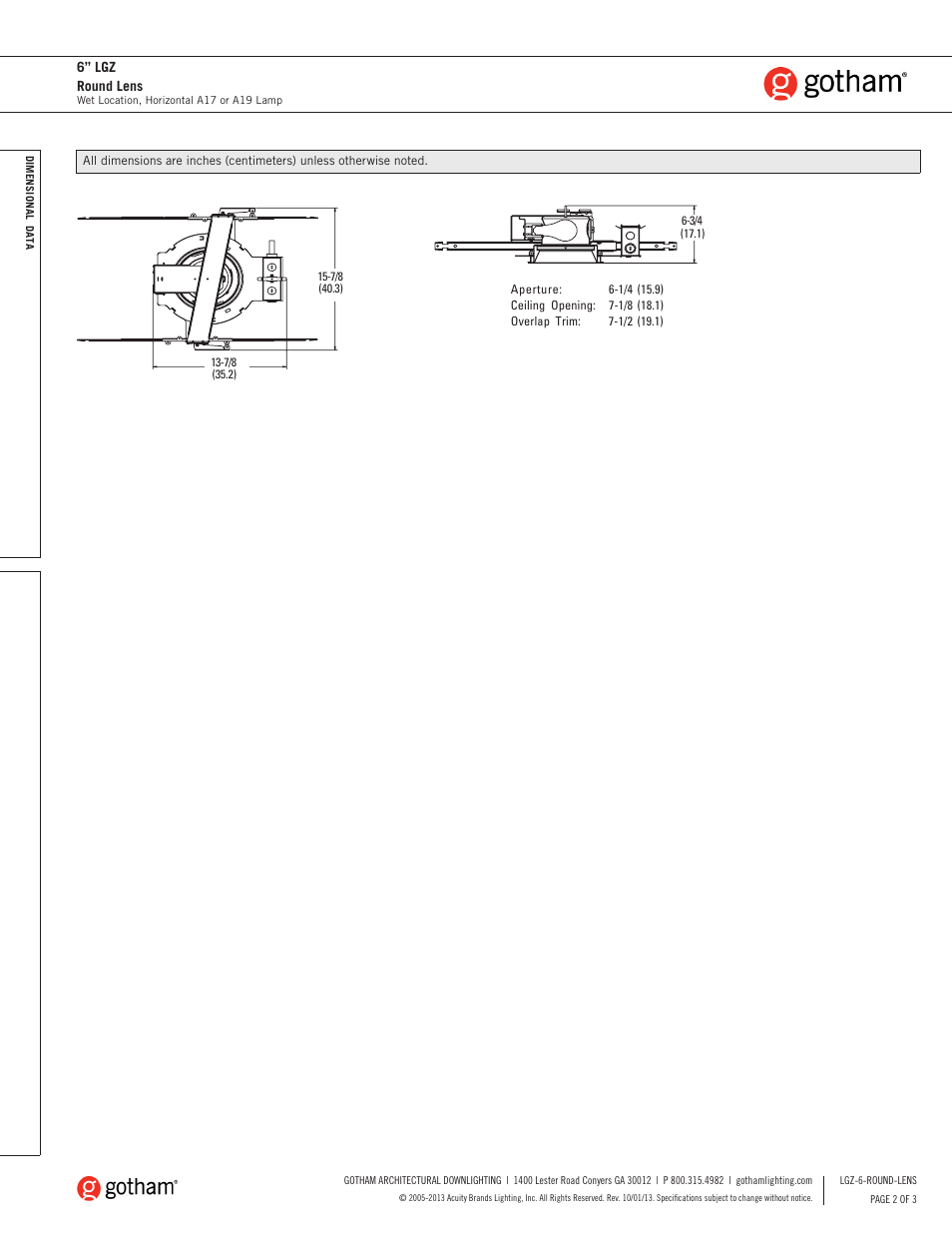 Gotham 6 LGZ Round Lens SpecSheet User Manual | Page 2 / 3