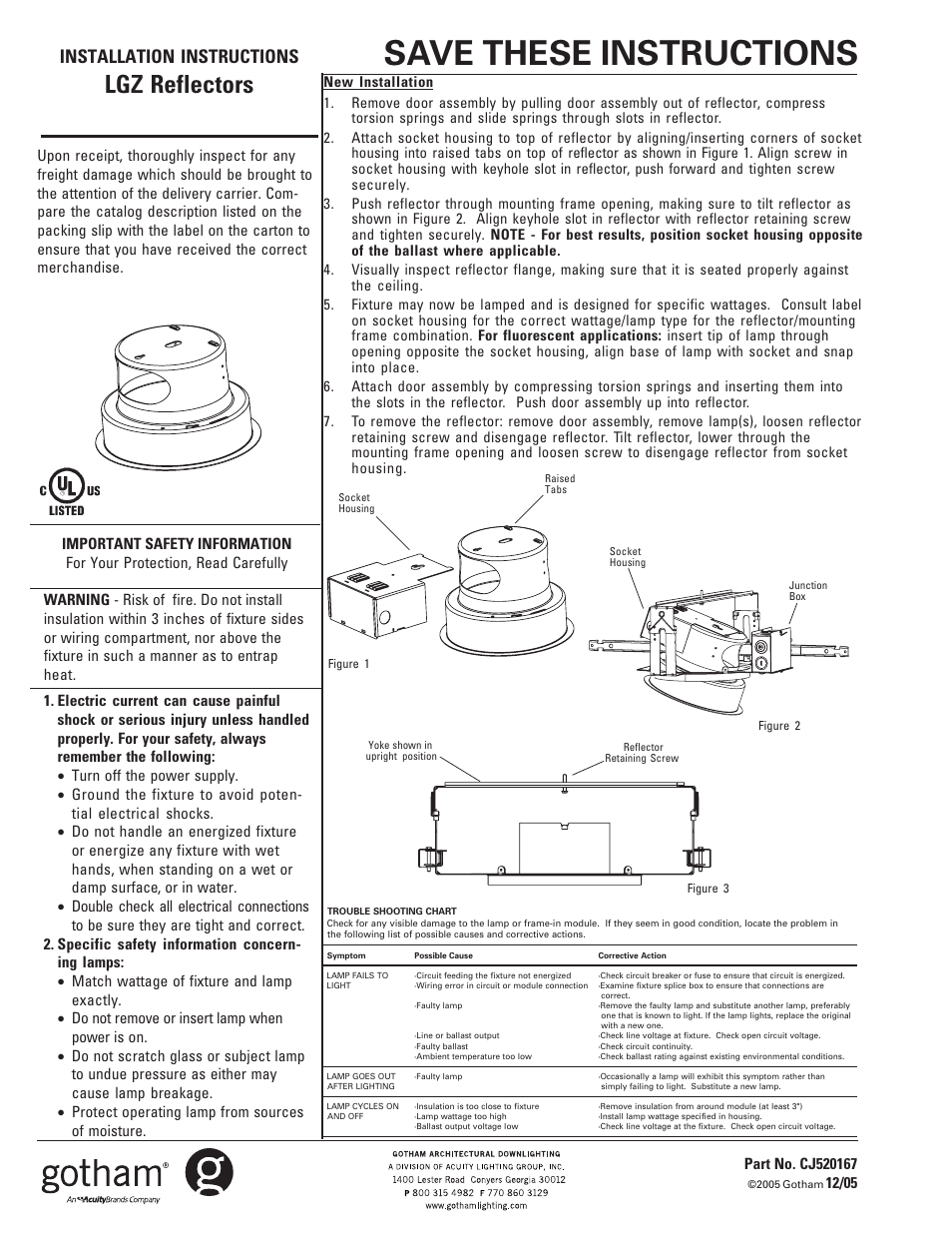 Gotham LGZ Reflectors User Manual | 1 page