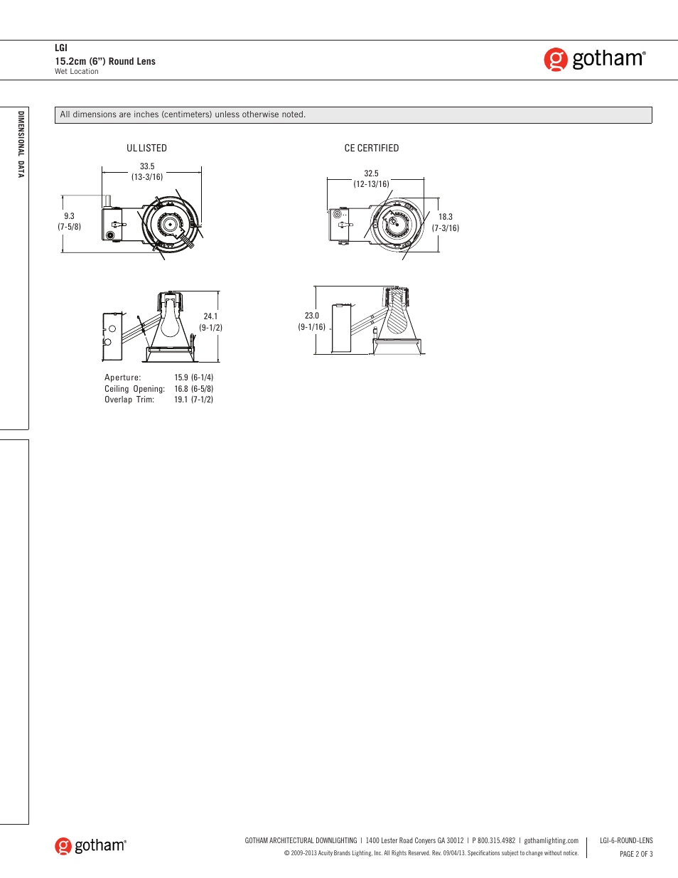 Gotham LGI 15.2cm (6) Round Lens SpecSheet User Manual | Page 2 / 3