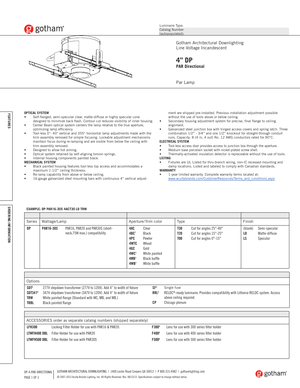 Gotham 4 DP PAR Directional SpecSheet User Manual | 3 pages