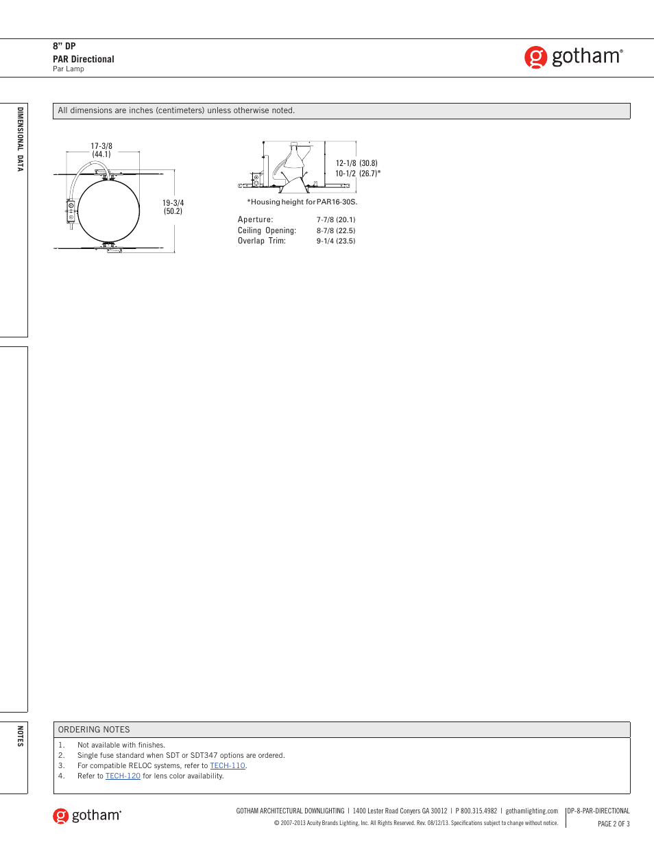 8” dp par directional | Gotham 8 DP PAR Directional SpecSheet User Manual | Page 2 / 3