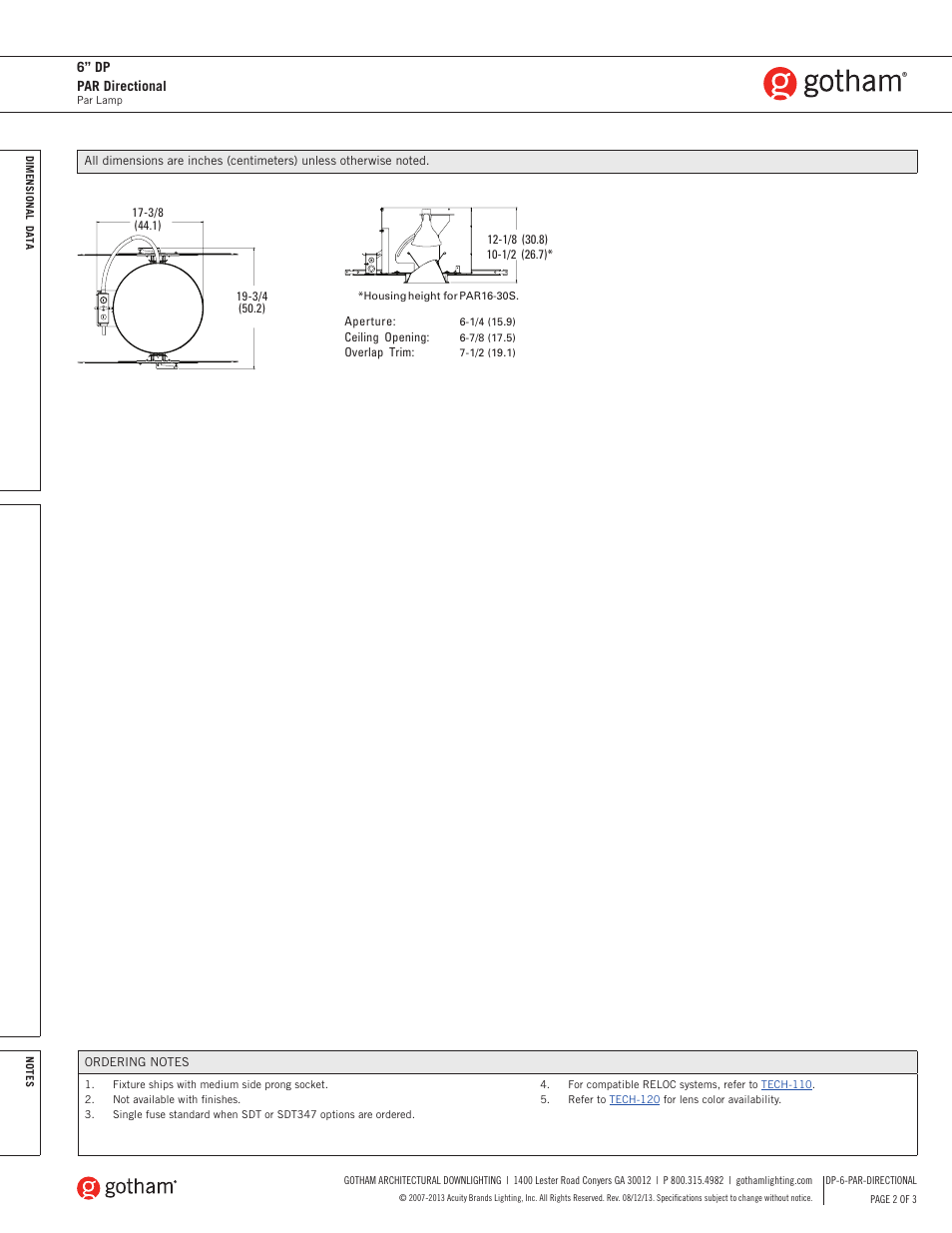 6” dp par directional | Gotham 6 DP PAR Directional SpecSheet User Manual | Page 2 / 3