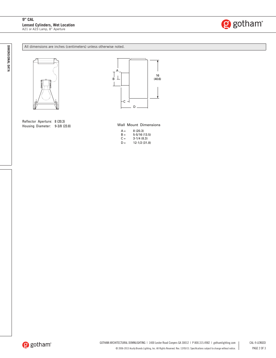 9” cal lensed cylinders, wet location | Gotham 9 CAL Lensed Cylinders, Wet Location SpecSheet User Manual | Page 2 / 3