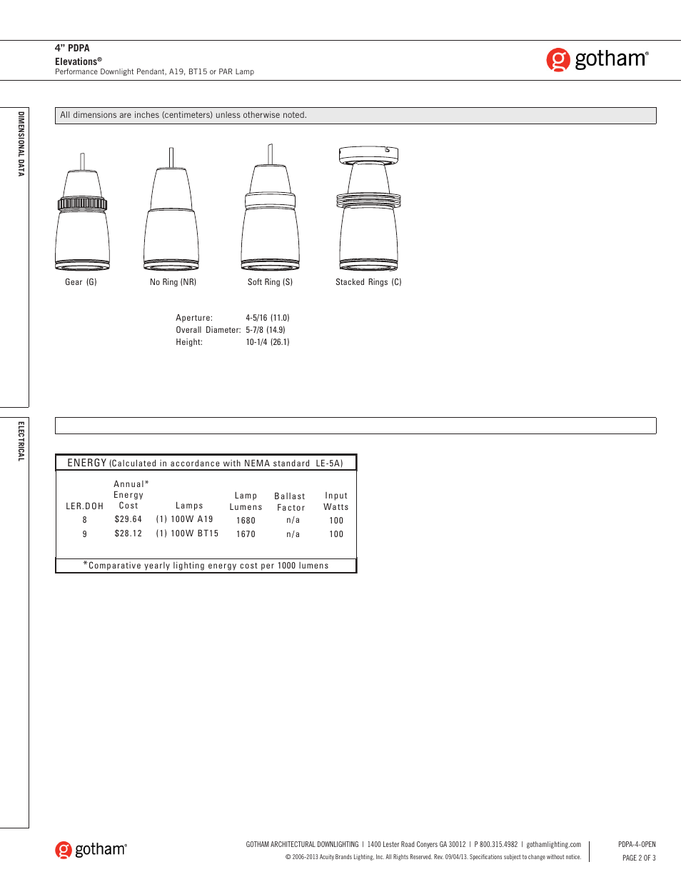 Gotham 4 PDPA Elevations SpecSheet User Manual | Page 2 / 3