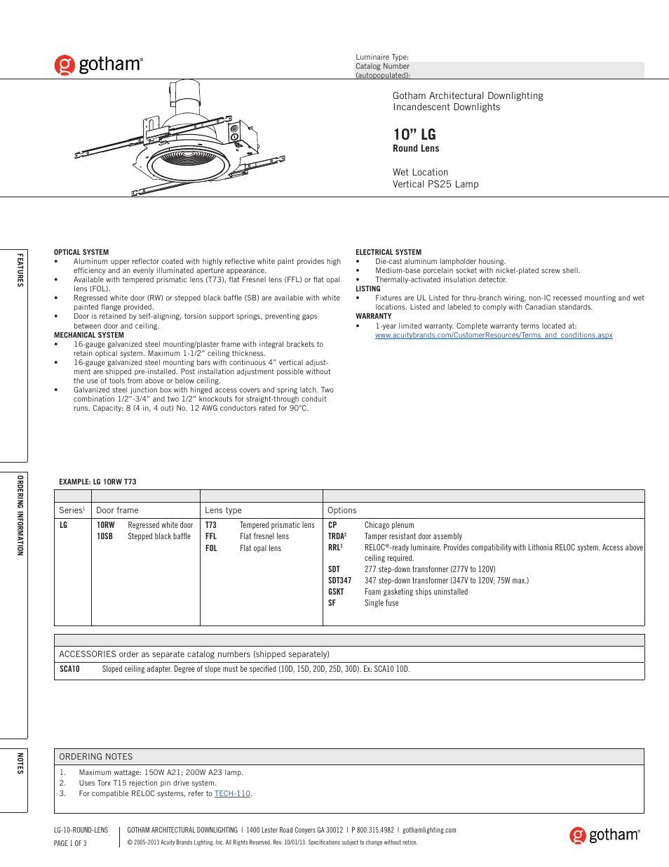 Gotham 10 LG Round Lens SpecSheet User Manual | 3 pages