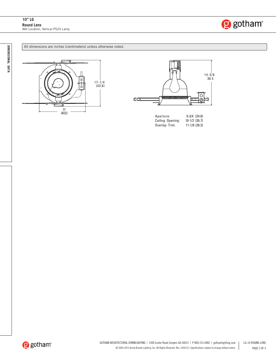 Gotham 10 LG Round Lens SpecSheet User Manual | Page 2 / 3