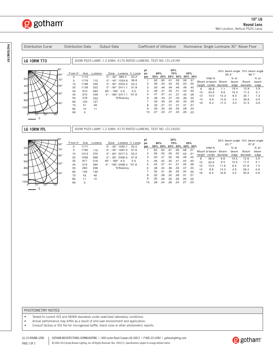 Lg 10rw t73, Lg 10rw ffl, 10” lg round lens | Gotham 10 LG Round Lens SpecSheet User Manual | Page 3 / 3
