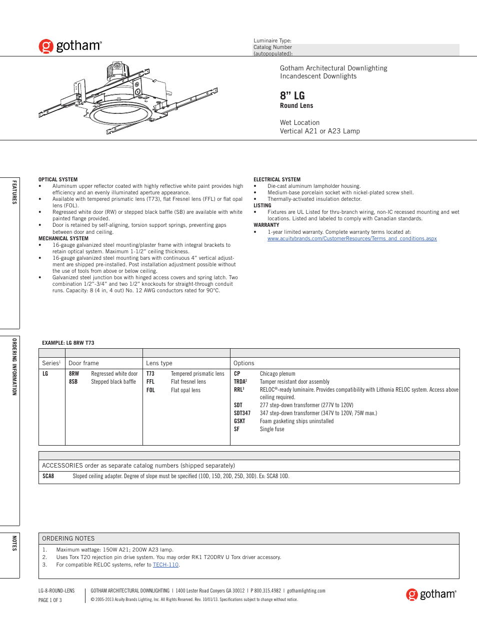 Gotham 8 LG Round Lens SpecSheet User Manual | 3 pages