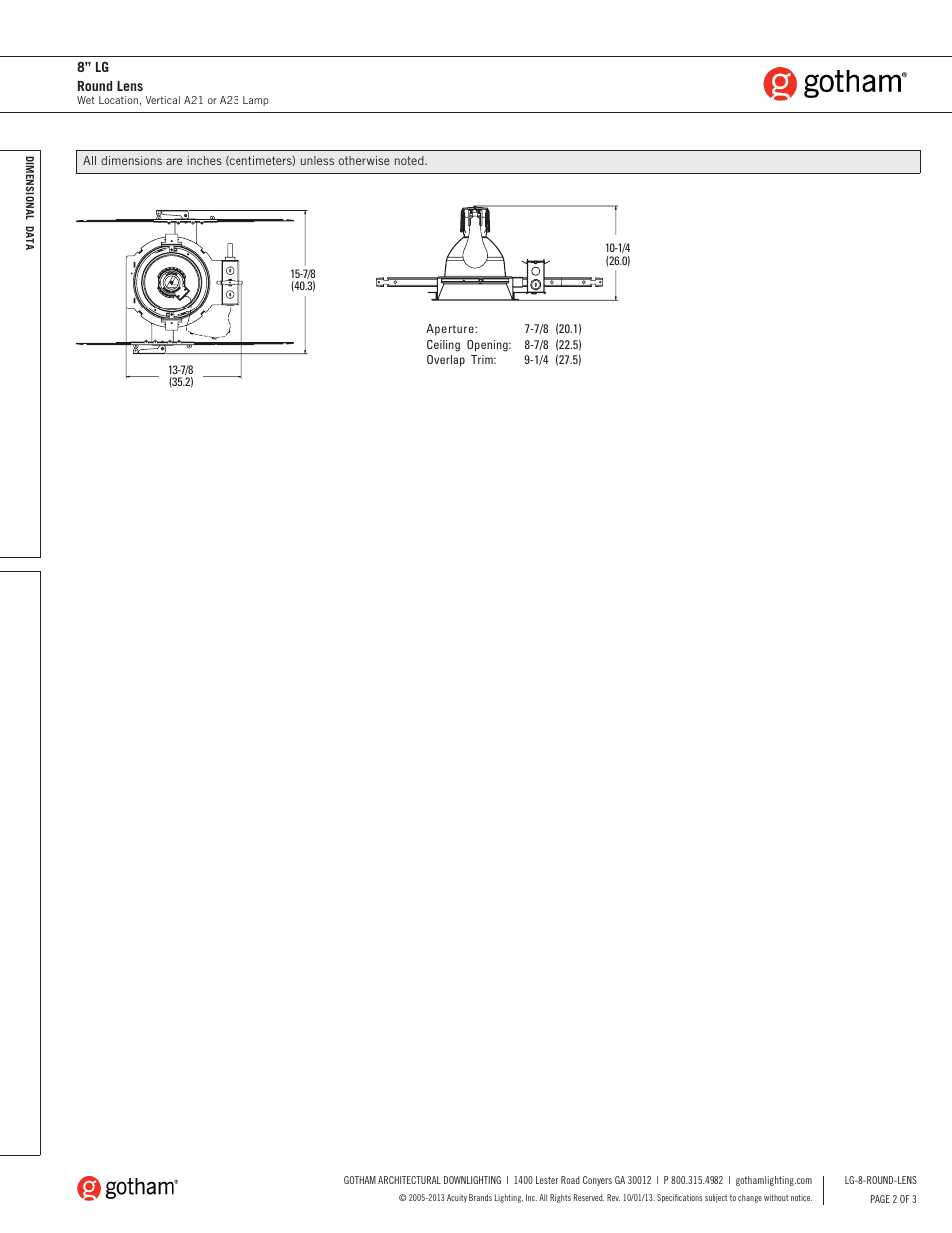 Gotham 8 LG Round Lens SpecSheet User Manual | Page 2 / 3