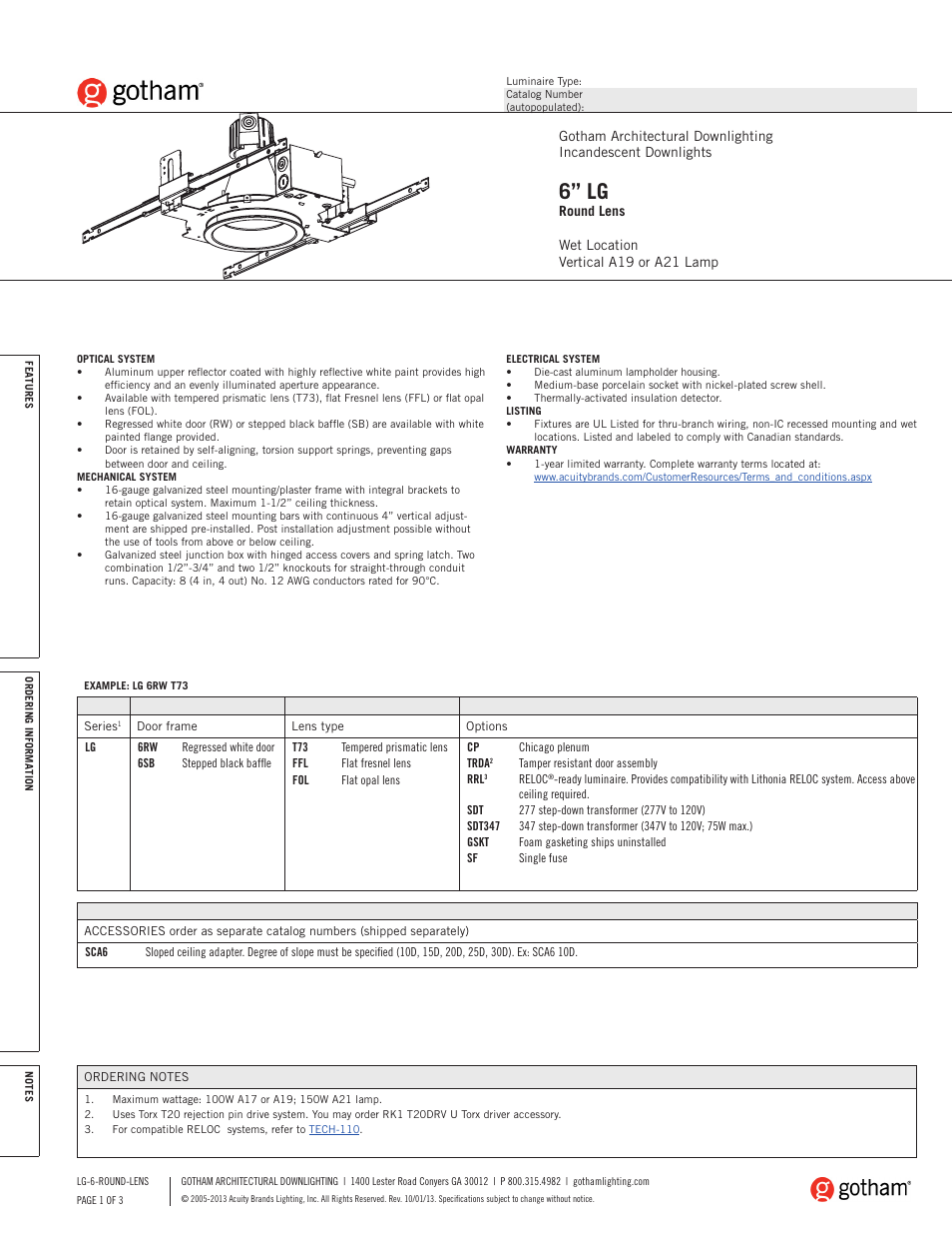 Gotham 6 LG Round Lens SpecSheet User Manual | 3 pages