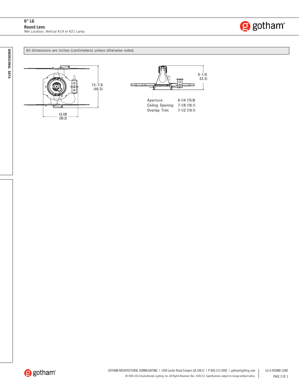Gotham 6 LG Round Lens SpecSheet User Manual | Page 2 / 3