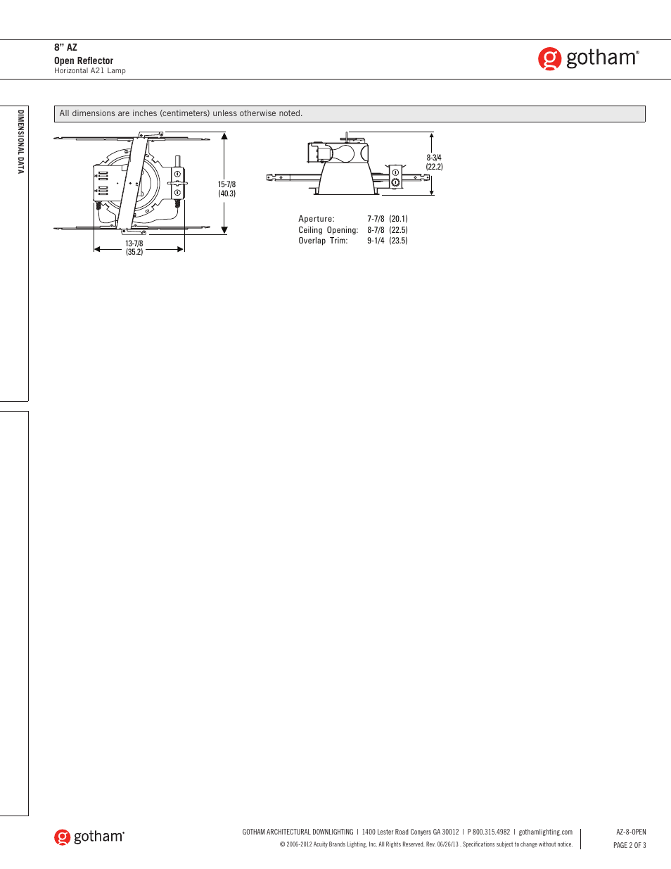 Gotham 8 AZ Open Reflector SpecSheet User Manual | Page 2 / 3