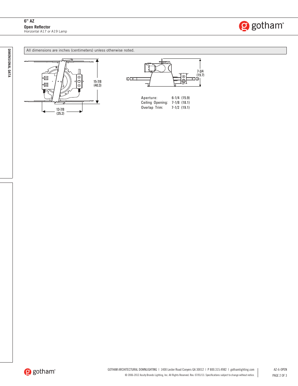 Gotham 6 AZ Open Reflector SpecSheet User Manual | Page 2 / 3