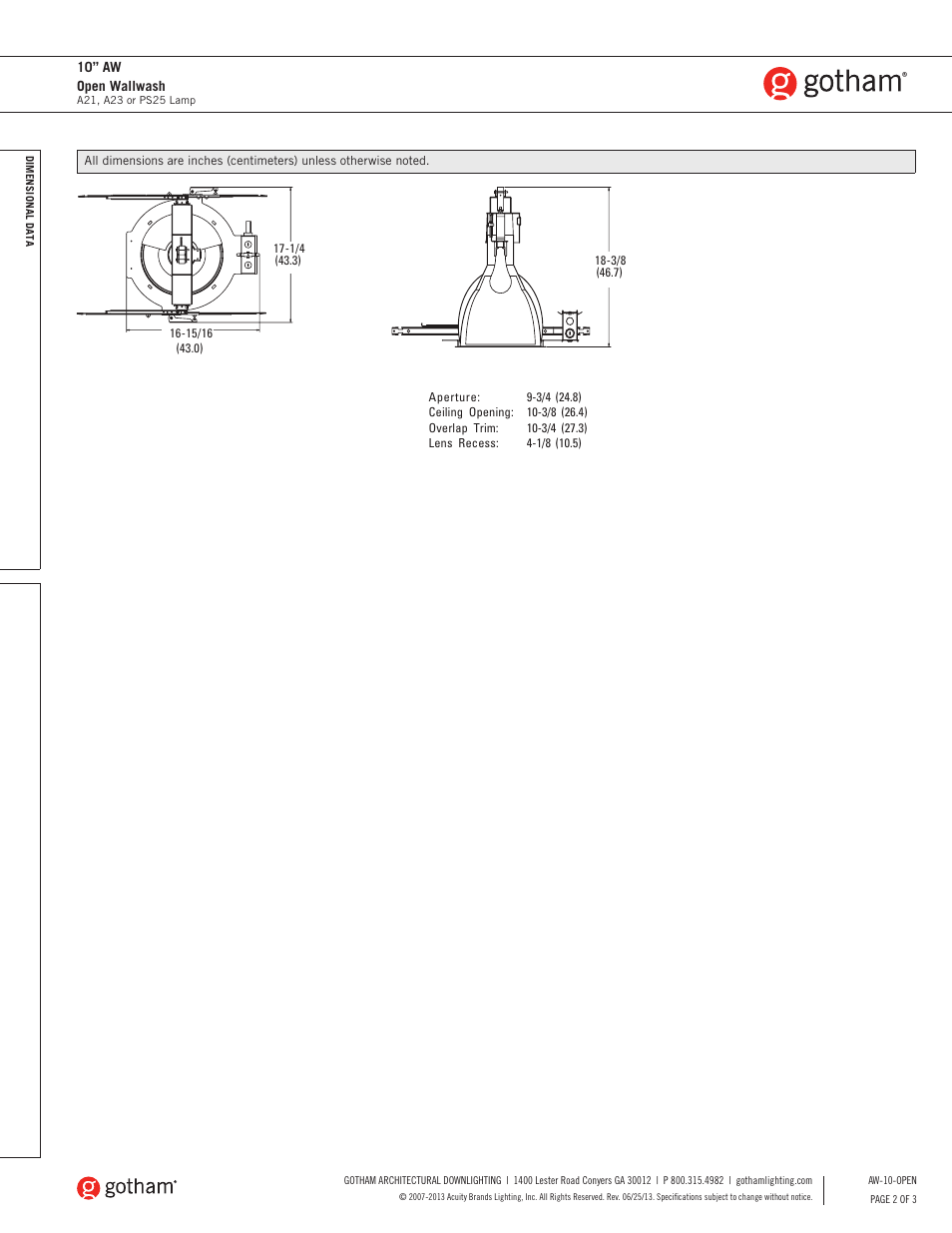 Gotham 10 AW Open Wallwash SpecSheet User Manual | Page 2 / 3