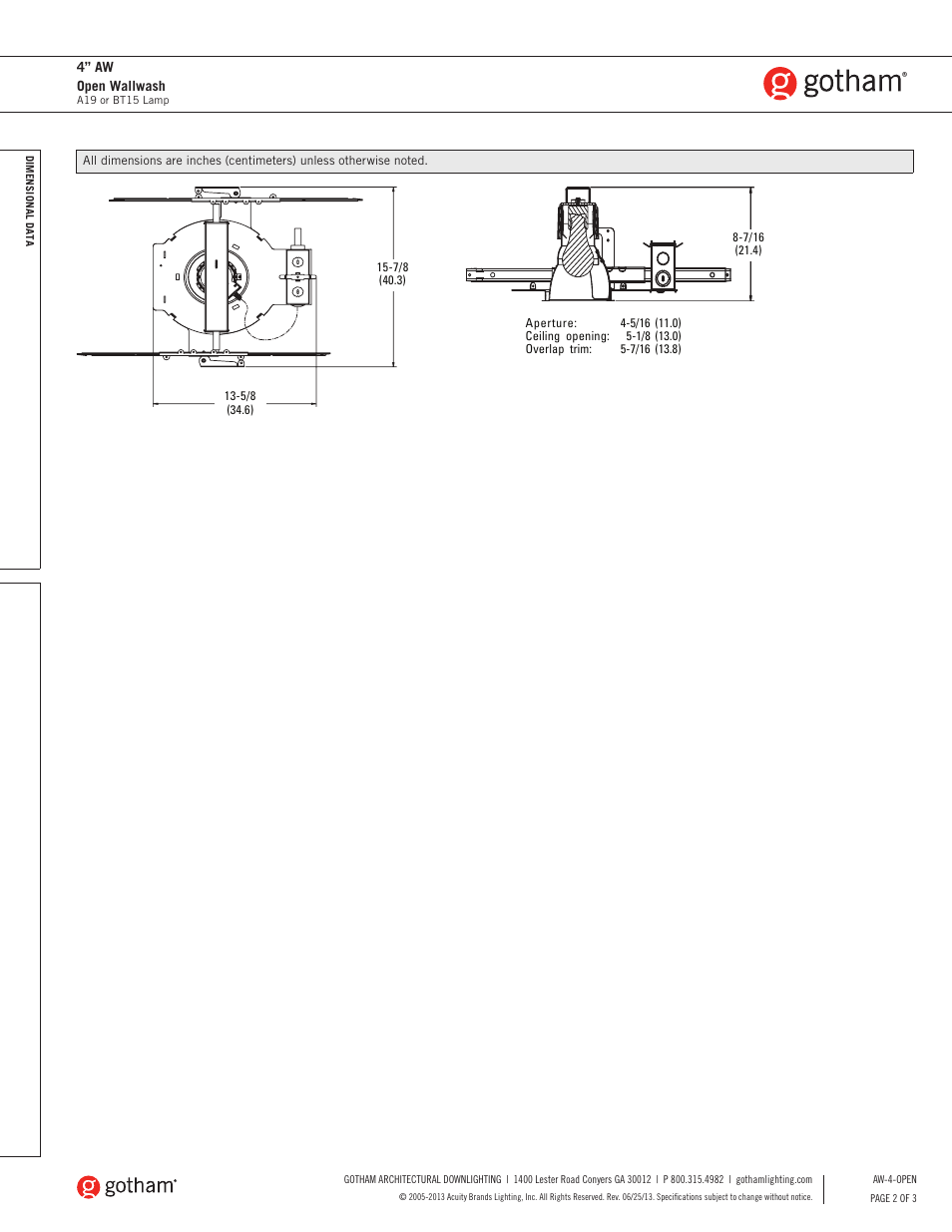 Gotham 4 AW Open Wallwash SpecSheet User Manual | Page 2 / 3