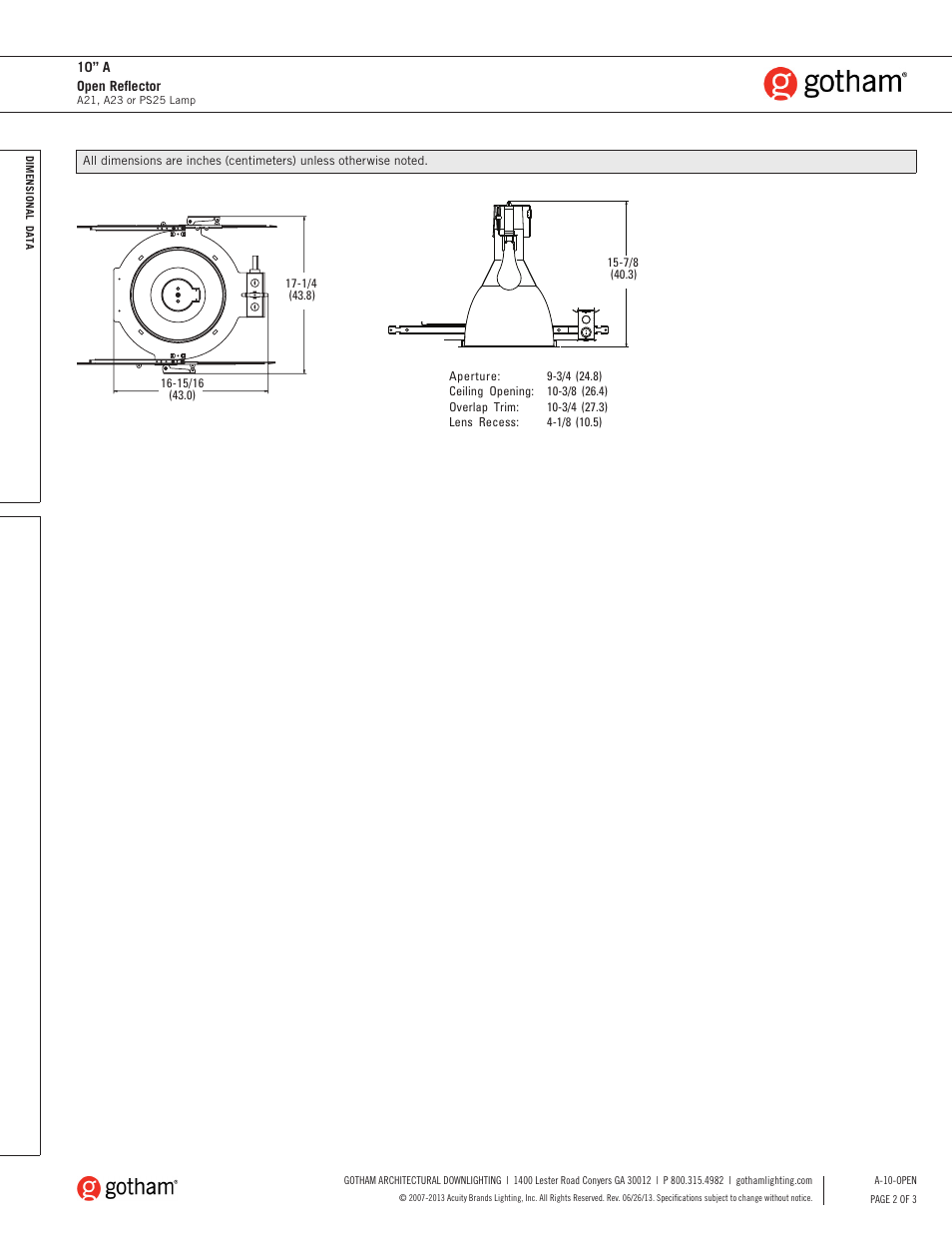 Gotham 10 A Open Reflector SpecSheet User Manual | Page 2 / 3