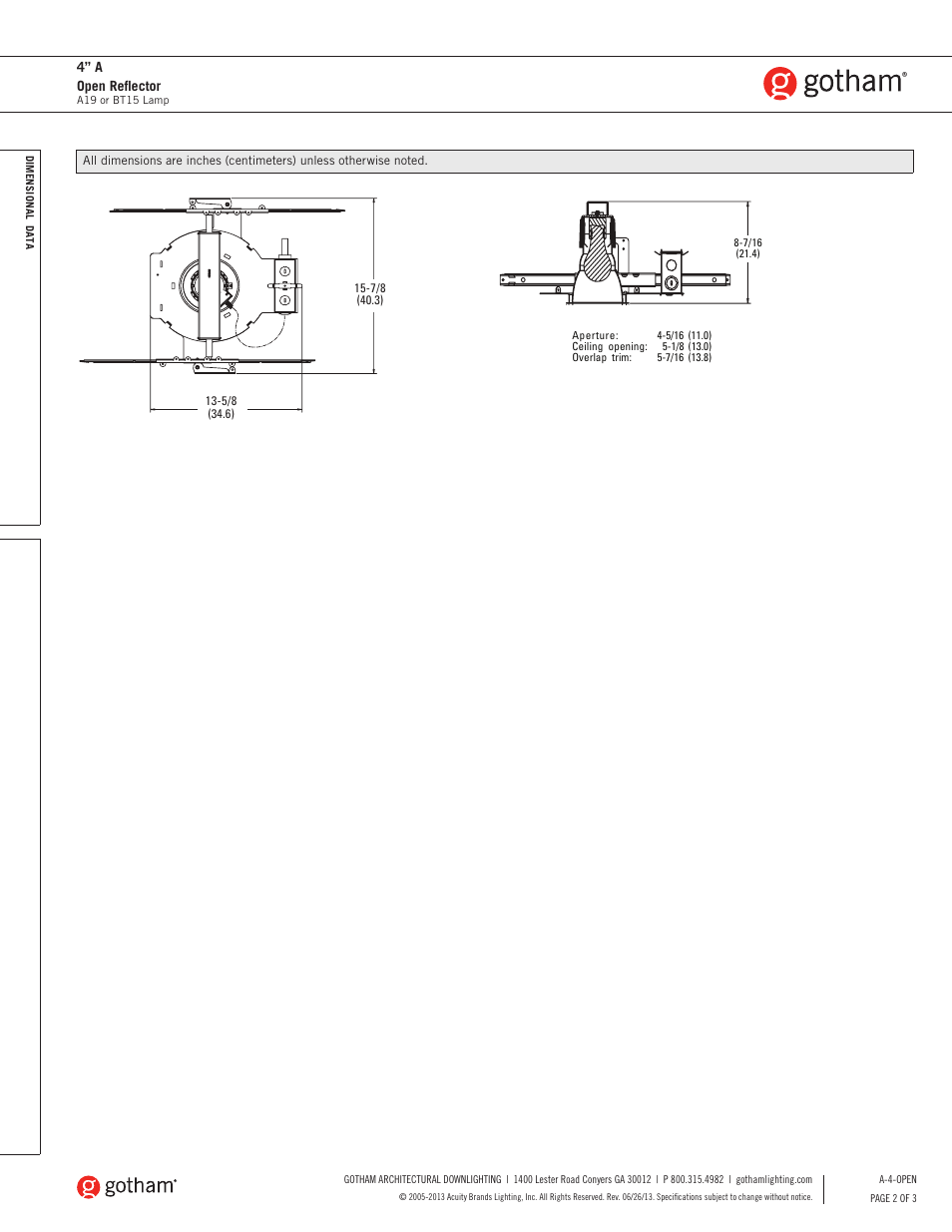 Gotham 4 A Open Reflector SpecSheet User Manual | Page 2 / 3