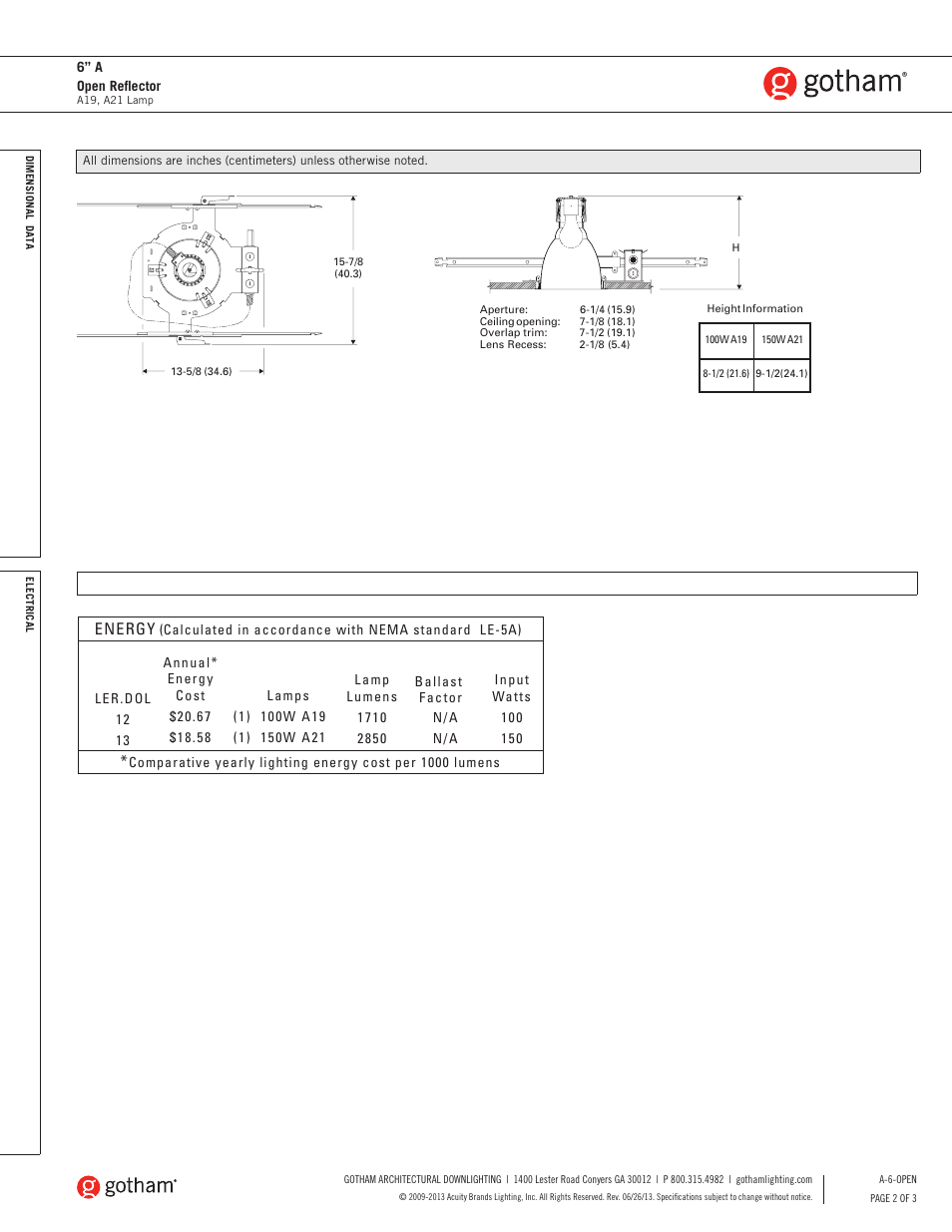 Energy | Gotham 6 A Open Reflector SpecSheet User Manual | Page 2 / 3