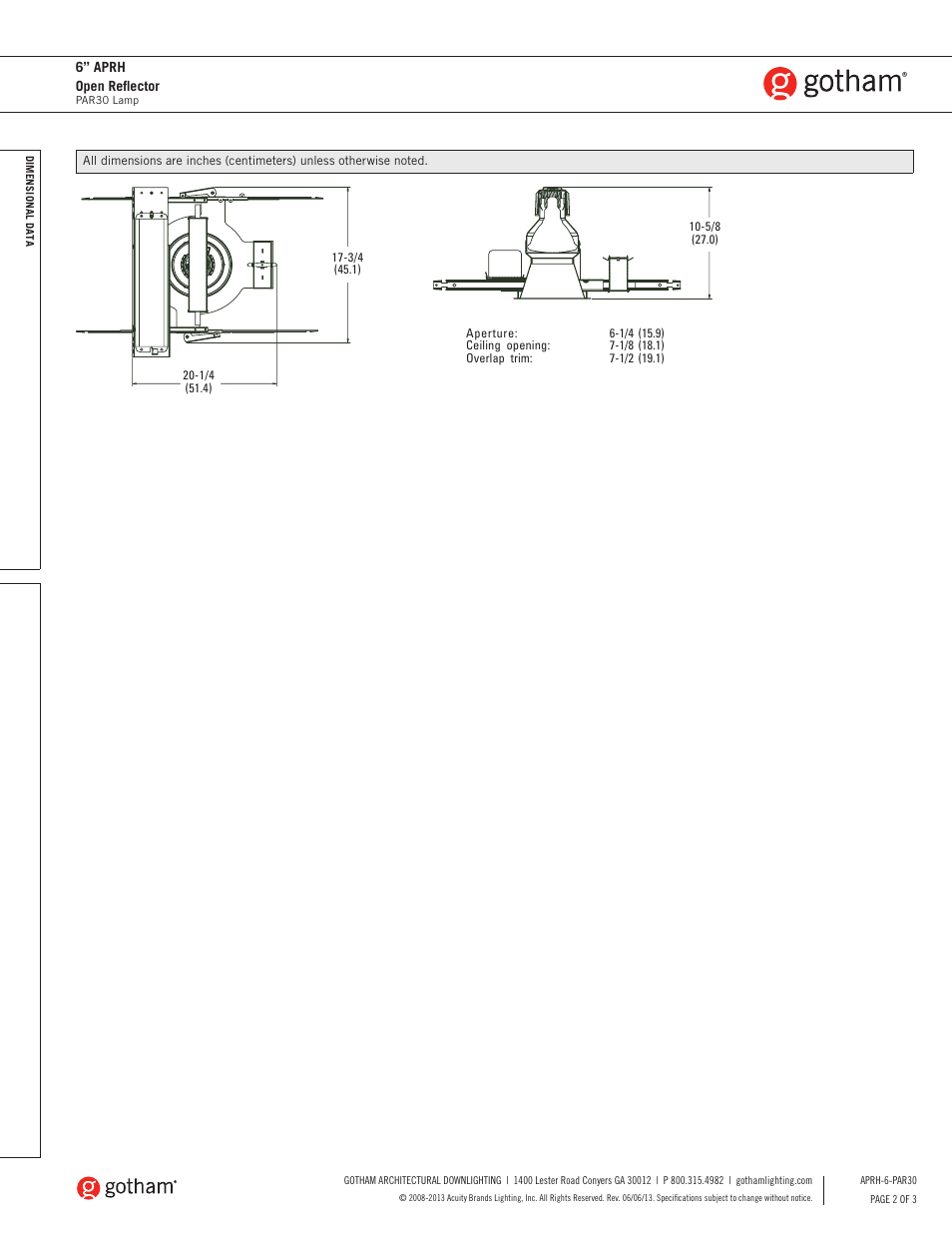 Gotham 6 APRH Open Reflector PAR30 SpecSheet User Manual | Page 2 / 3