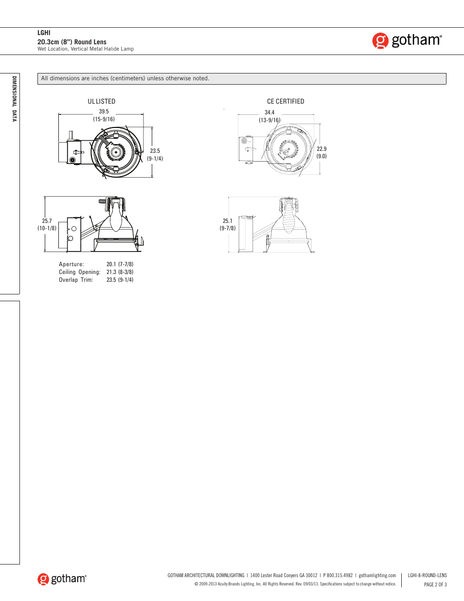 Gotham LGHI 20.3cm (8) Round Lens SpecSheet User Manual | Page 2 / 3