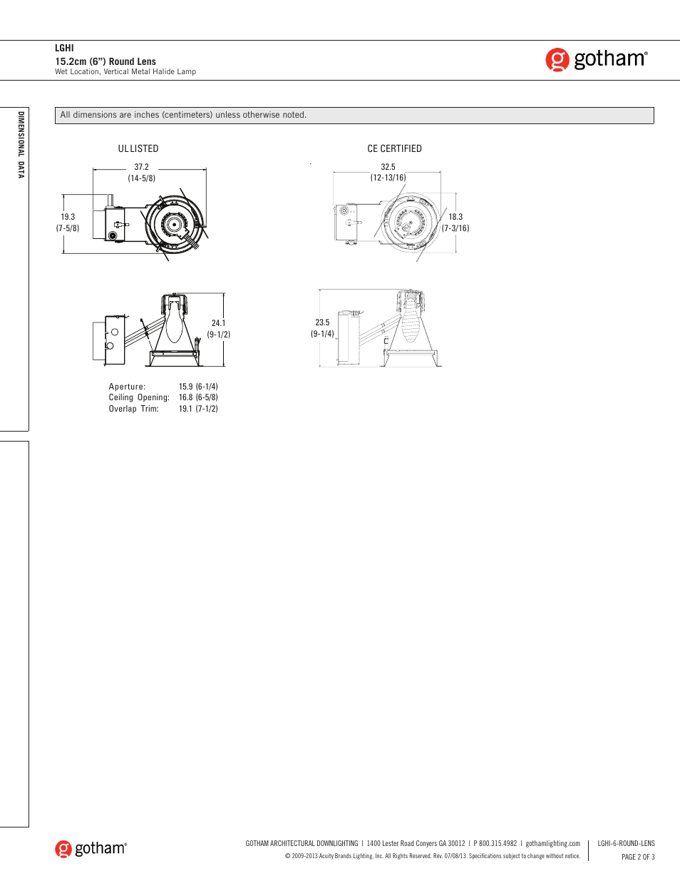 Gotham LGHI 15.2cm (6) Round Lens SpecSheet User Manual | Page 2 / 3