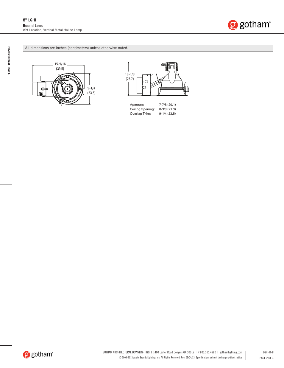 Gotham 8 LGHI Round Lens SpecSheet User Manual | Page 2 / 3