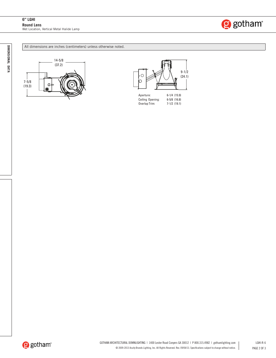 Gotham 6 LGHI Round Lens SpecSheet User Manual | Page 2 / 3